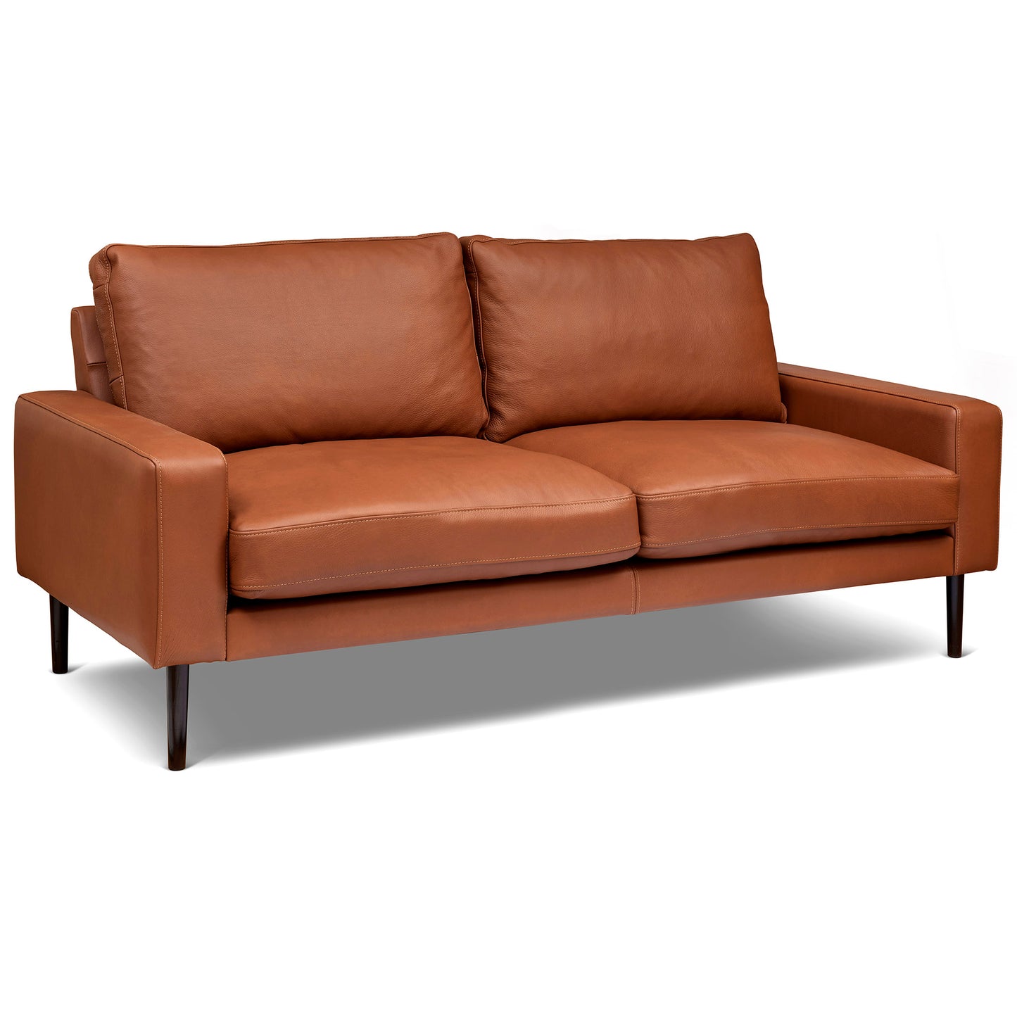 Stor 2,5-sits brun lädersoffa, 198 cm bred