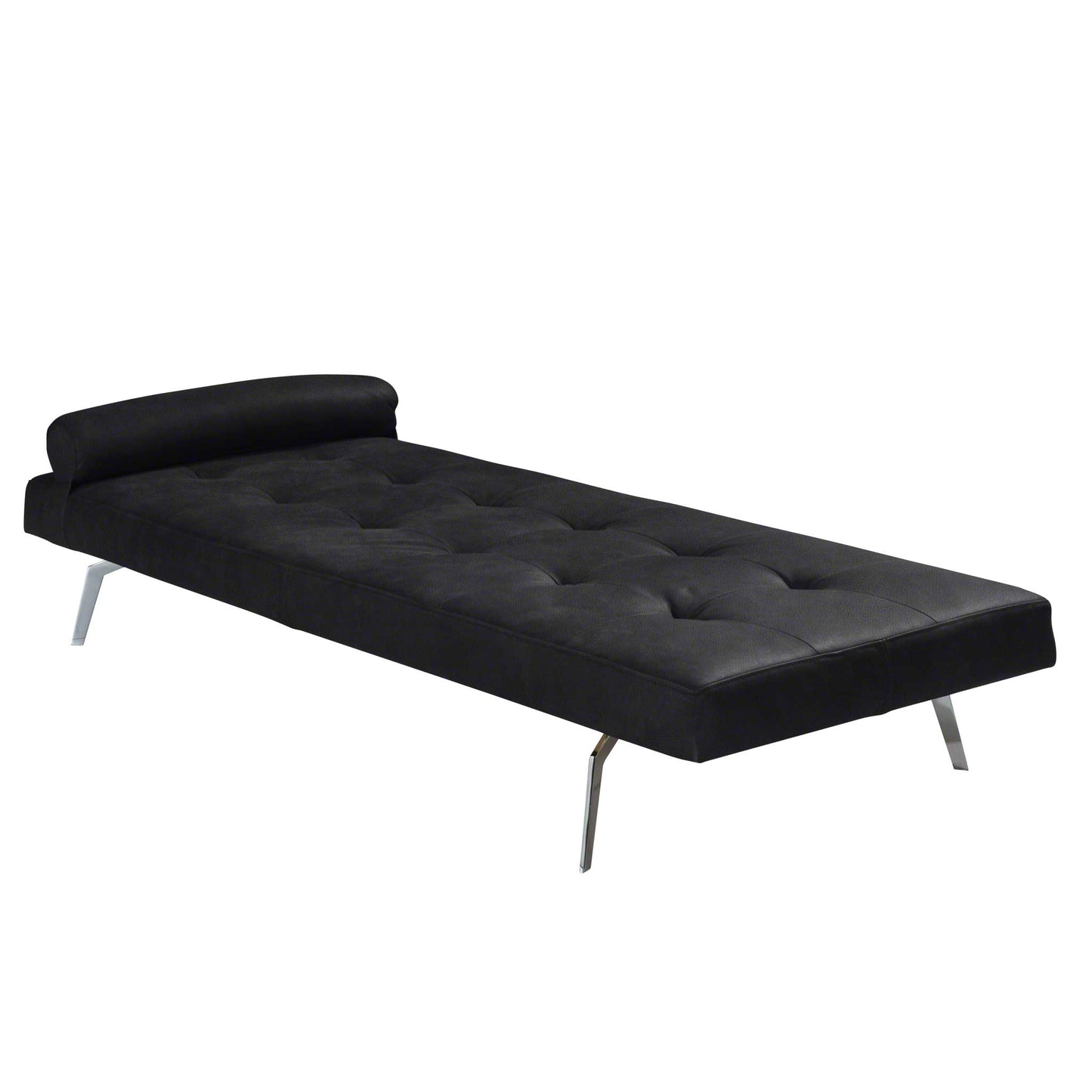 Exklusiv dagbädd (daybed) i svart skinn med ben av metall.