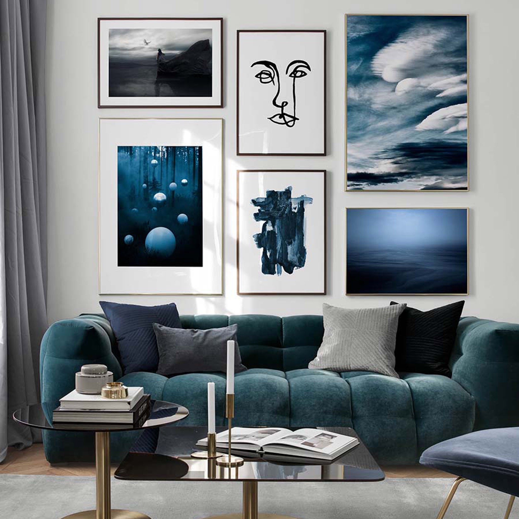 Snygg 50-tals inspirerad 3-sits soffa i petrol sammet
