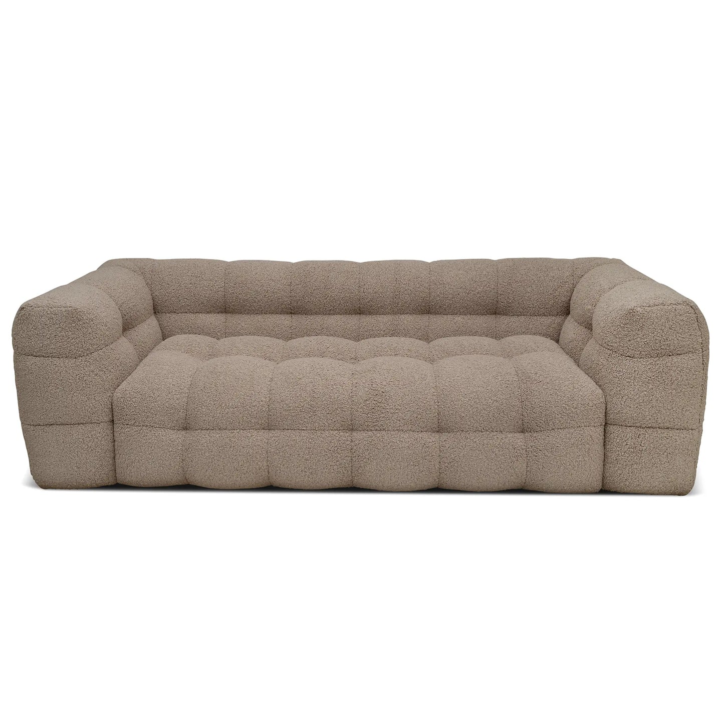 Fluffig brun soffa i teddypäls tyg i dansk design