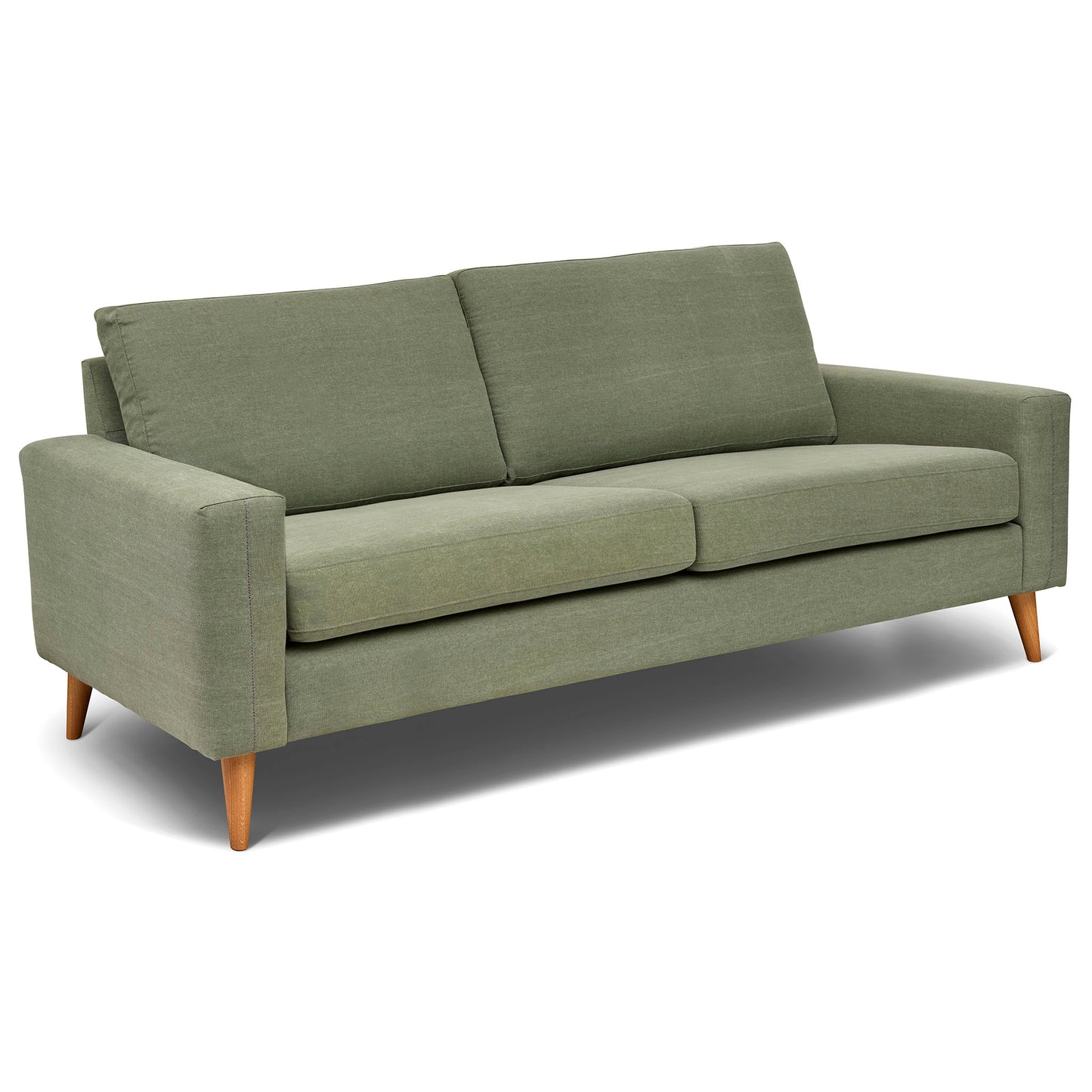 3 sits soffa som är sittvänlig för äldre i grönt tyg, 219 cm bred