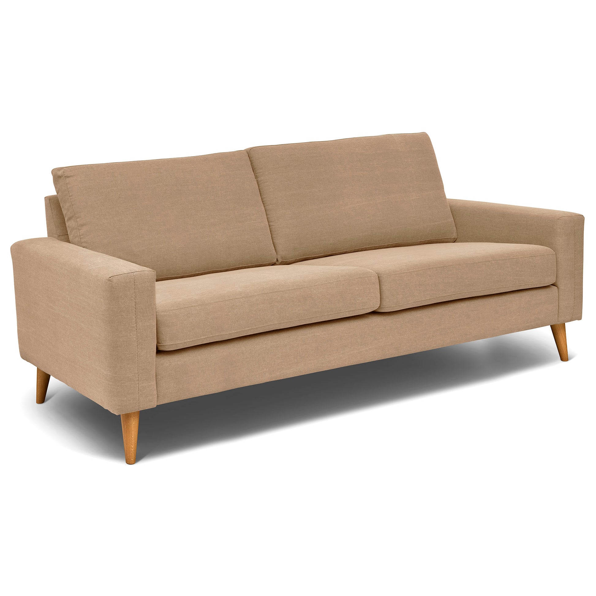 3 sits soffa som är sittvänlig för äldre i beige tyg, 219 cm bred