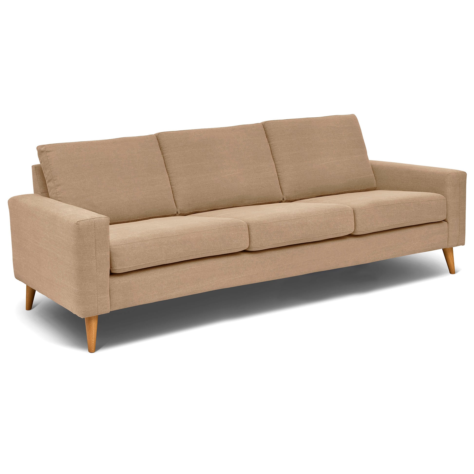 4 sits soffa som är sittvänlig för äldre i beige tyg, 258 cm bred