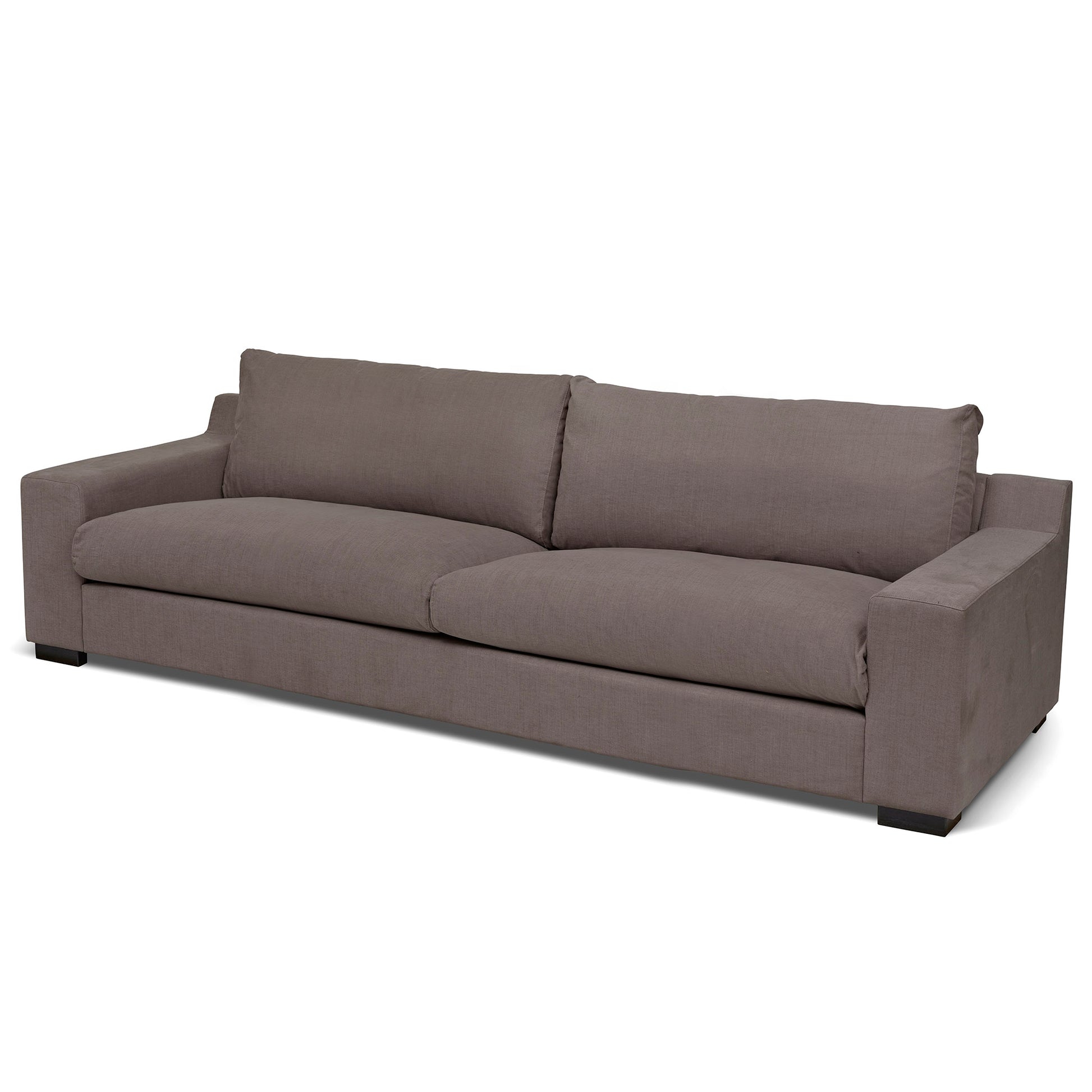 Stor djup och skön 4-sits lounge soffa i gråbrun bomull och lin tyg