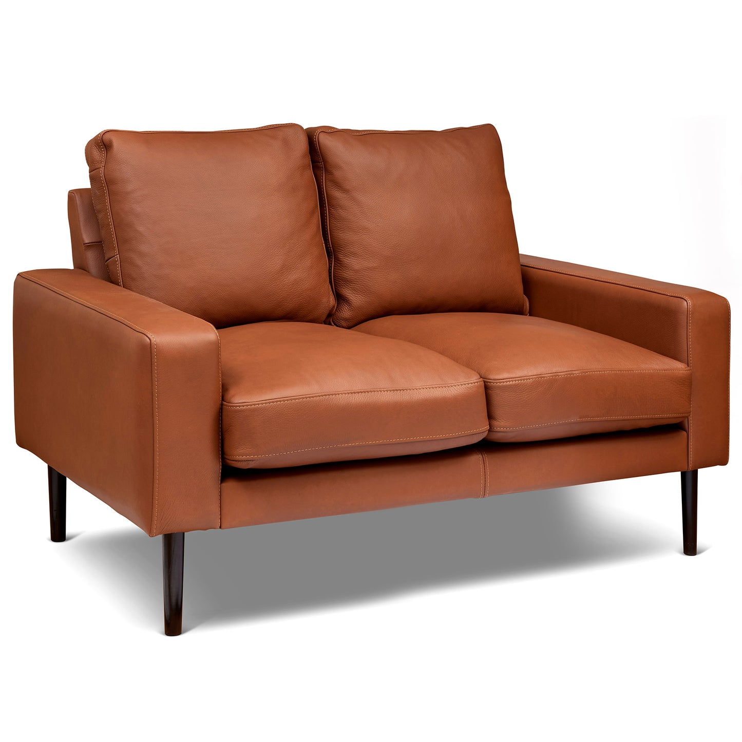 Liten mini soffa i brunt äkta skinn, 142 cm bred