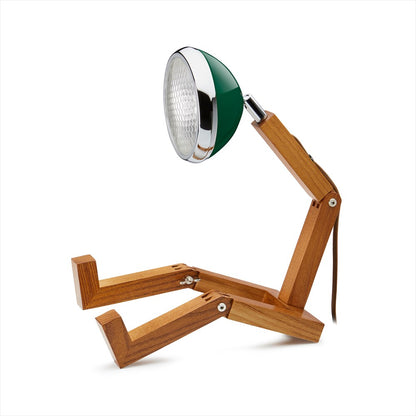 Lekfull lampa i form av en figur med ben och en lampa som huvud. Färg: Chiltern Green.