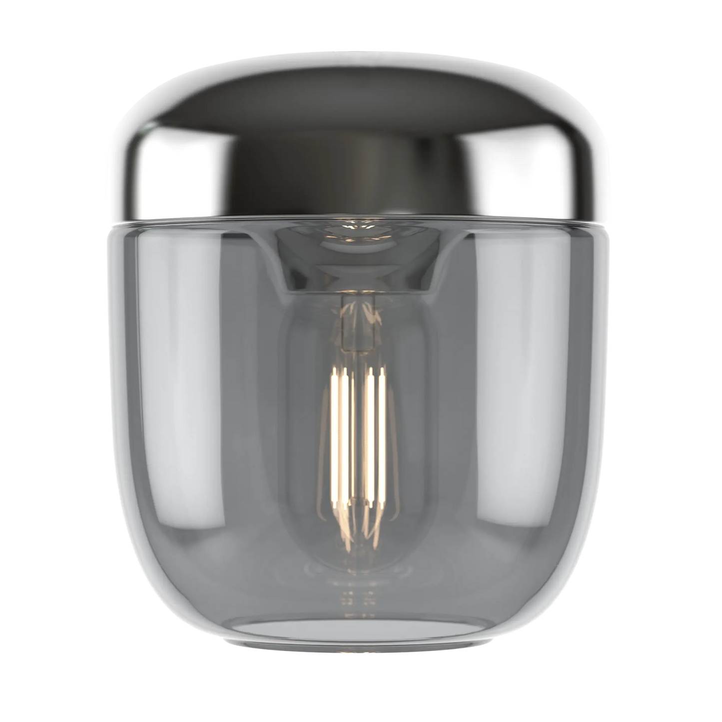 Acorn är en stålfärgad lampskärm med ett rökfärgat glas och en  innerdel i metall från Umage