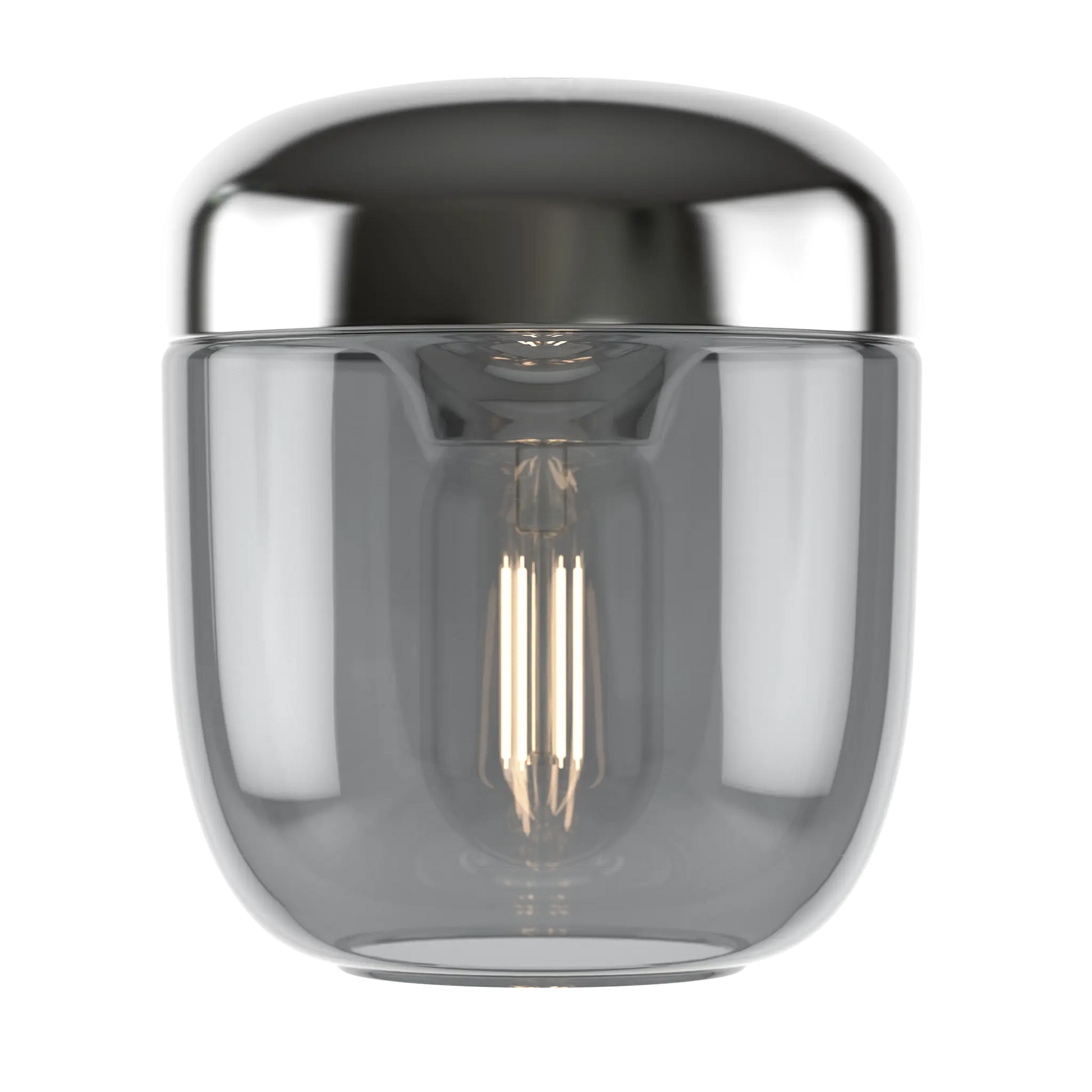Acorn är en stålfärgad lampskärm med ett rökfärgat glas och en  innerdel i metall från Umage