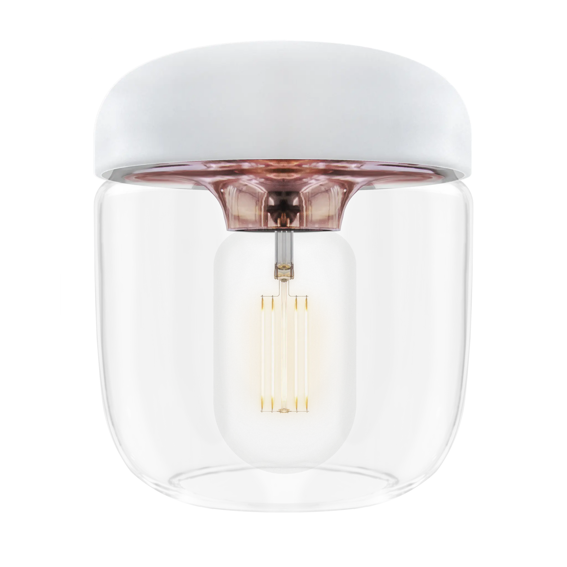 Acorn är en vit lampskärm med en innerdel i metall som är kopparfärgad från Umage