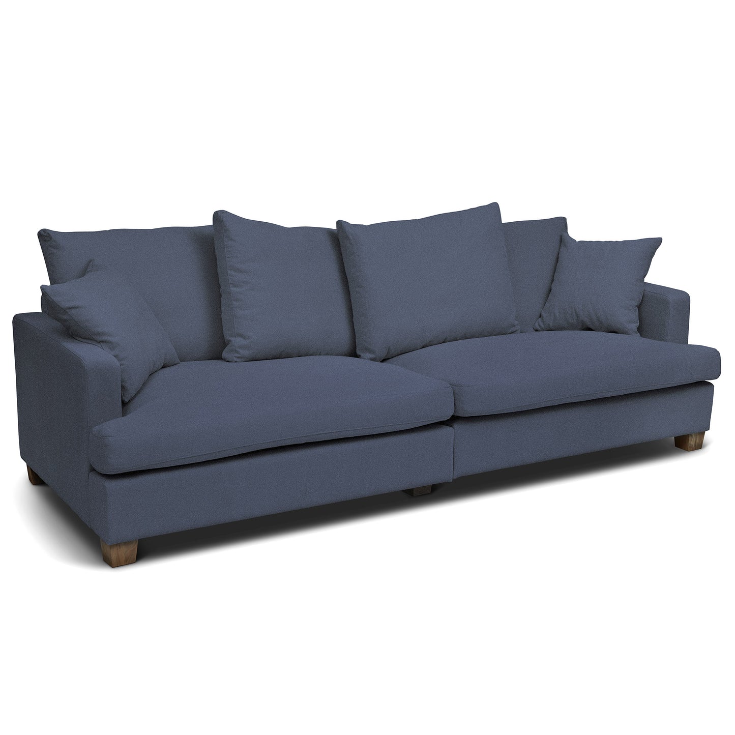 Blå djup soffa som levereras i två delar. Diego är en stor 4-sits soffa