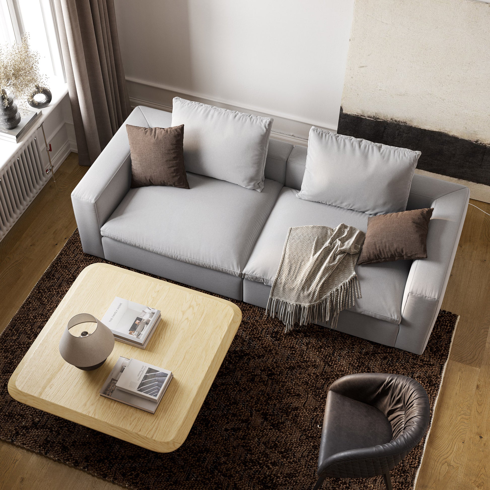 Palazzo extra djup soffa i ljusgrått tyg vy från ovan