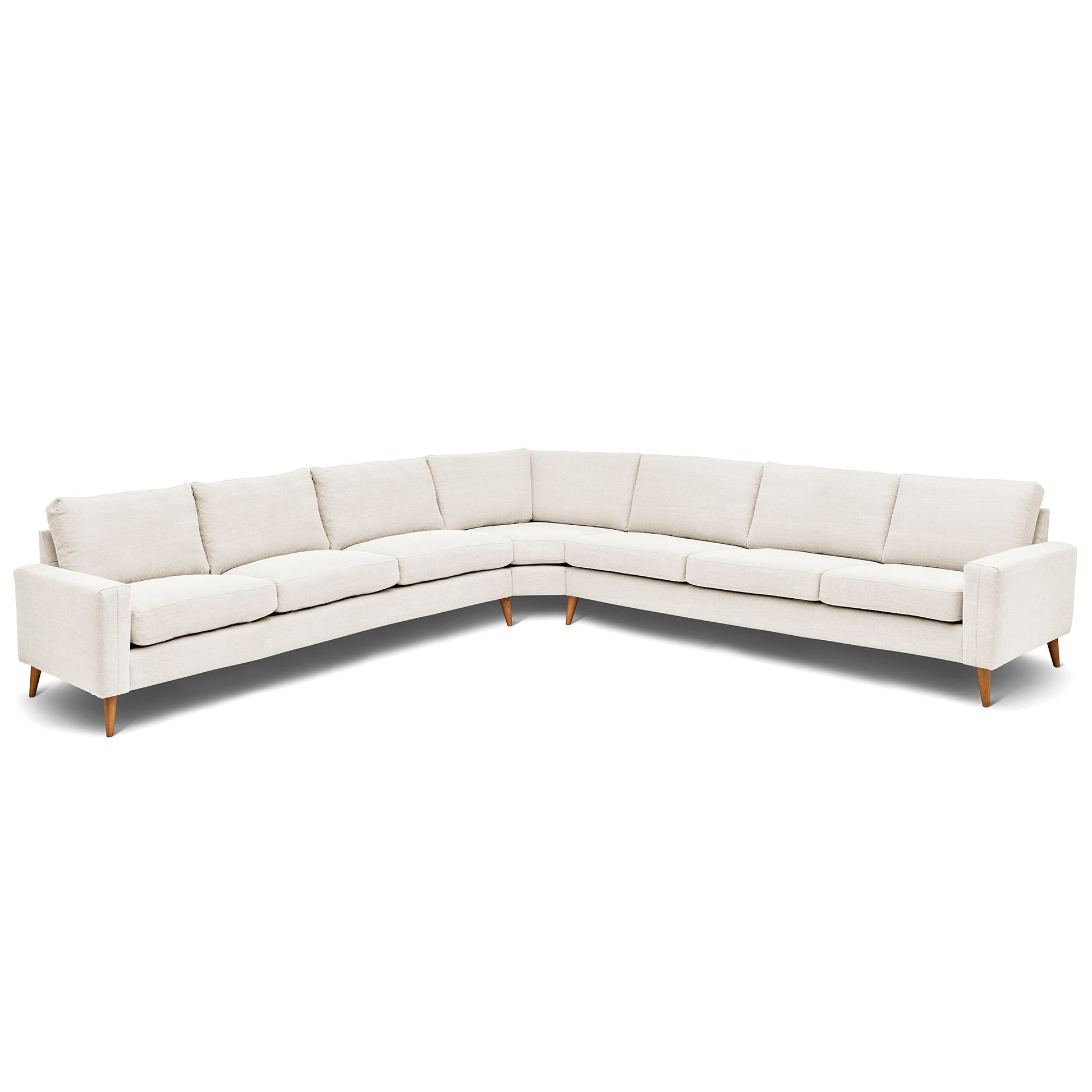 Stor kvadratisk hörnsoffa med måttet 360x360 cm. Sittvänlig soffa för äldre i vitt tyg