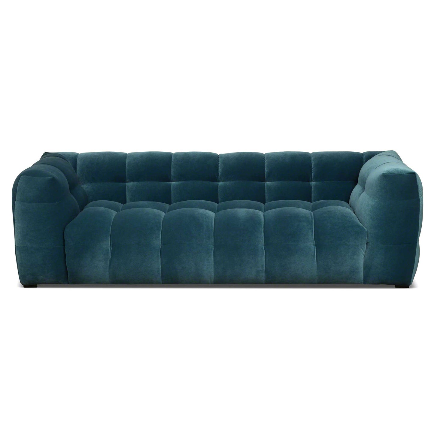 3-sits design sammets soffa i petroleumblå sammet. Bubbligt, danskt formspråk.